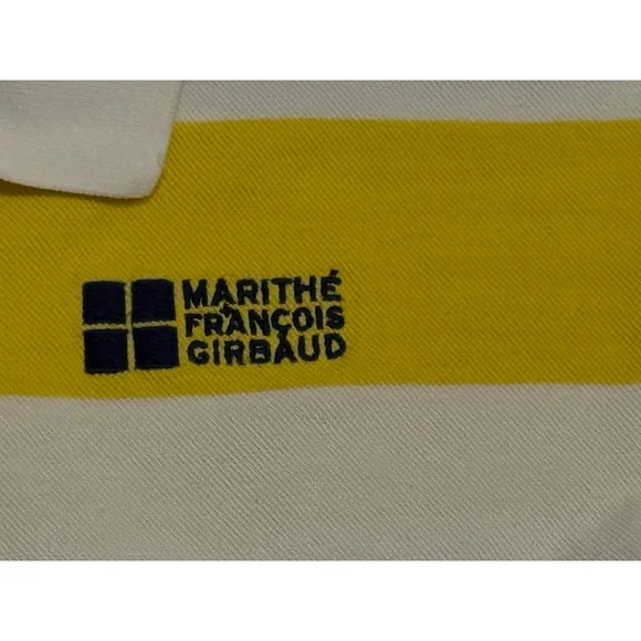Vintage Marithé François Girbaud Men’s Polo Yellow/Navy/White Striped Sz XXL​ - Picture 5 of 7